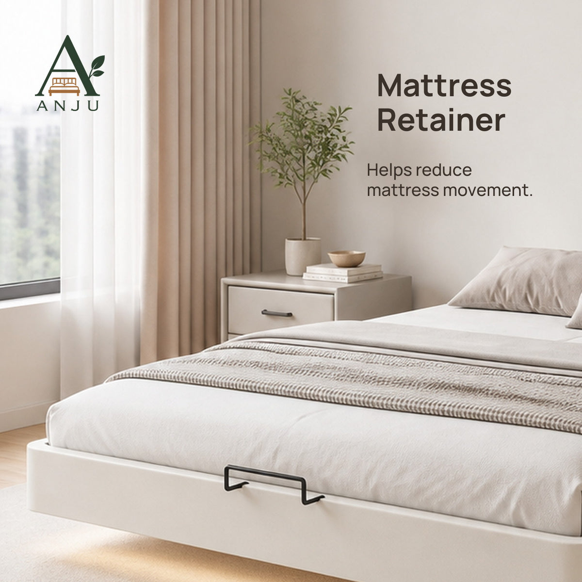 ANJU Floating Bed Frame with Motion Sensor LED Light, Off-White, Queen or King — view 6