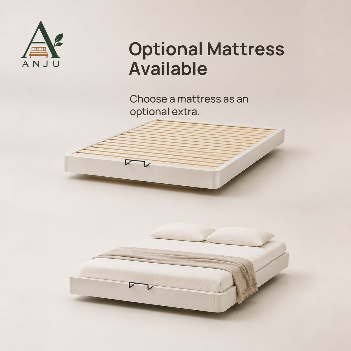 ANJU Floating Bed Frame with Motion Sensor LED Light, Off-White, Queen or King — view 8