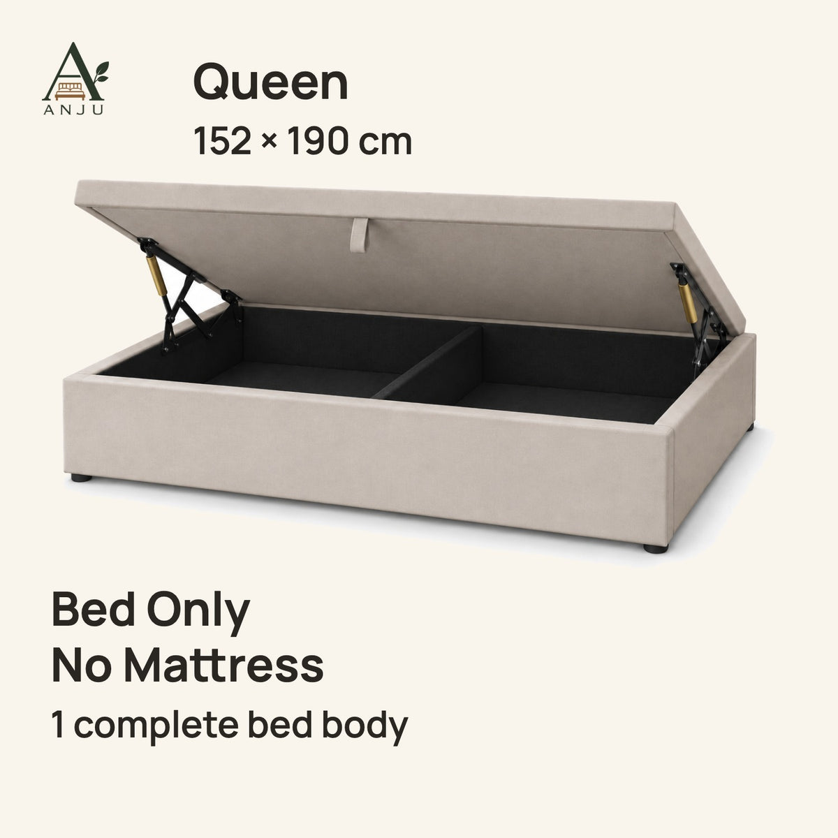 ANJU Gas Lift Storage Bed Frame — Queen 152 x 190 cm, single side-lift deck