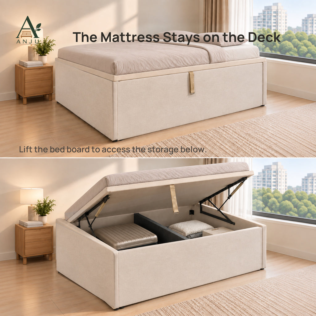 ANJU Gas Lift Storage Bed Frame, Side Opening, No Headboard, Single to King — image 3