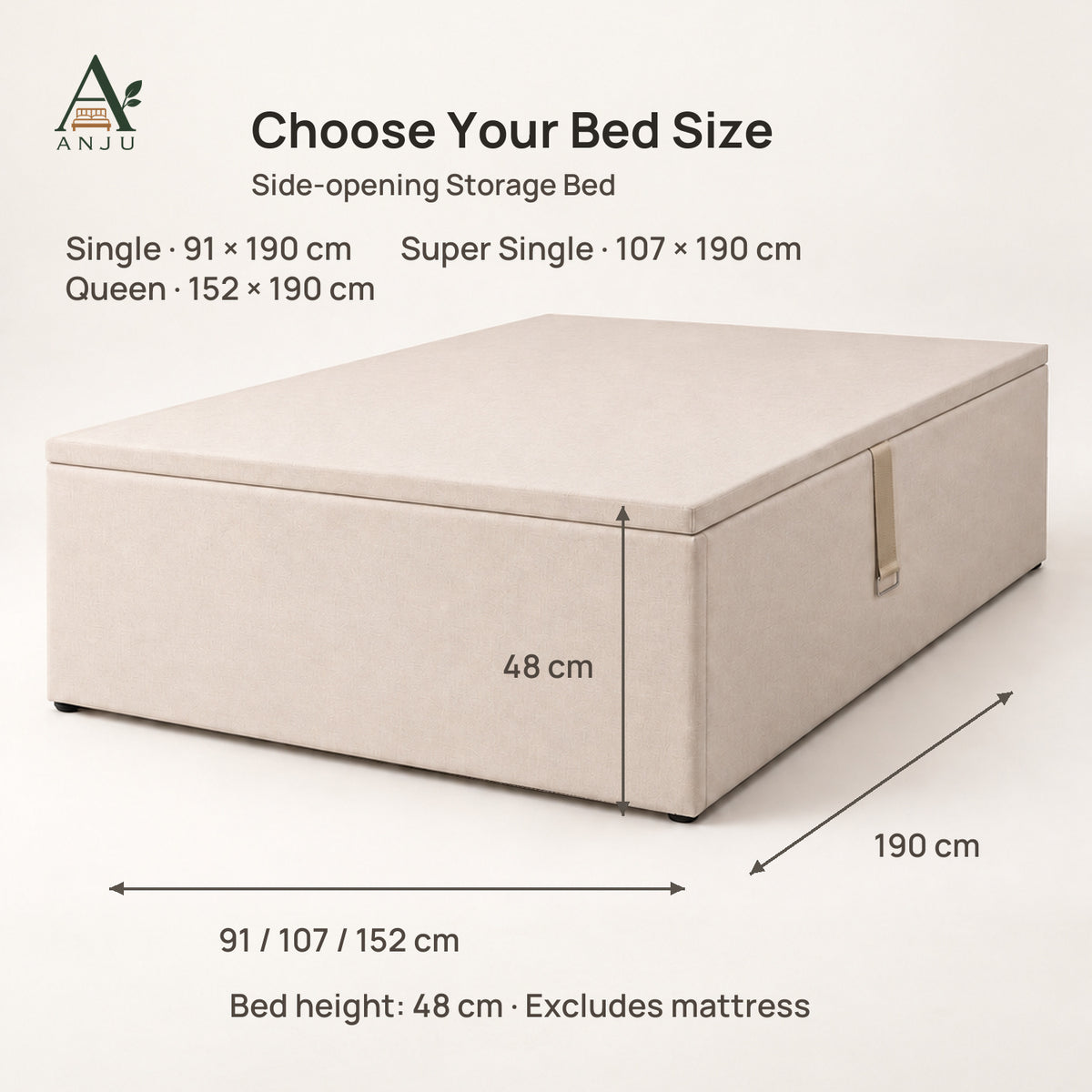 ANJU Gas Lift Storage Bed Frame, Side Opening, No Headboard, Single to King — image 6