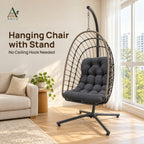 Hanging Chair with Stand – 195cm High-Back Egg Swing Chair with Foldable Basket, Dark Grey Cushion — image 1