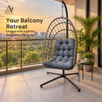 Hanging Chair with Stand – 195cm High-Back Egg Swing Chair with Foldable Basket, Dark Grey Cushion — image 2