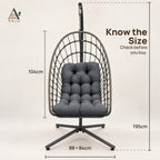 Hanging Chair with Stand – 195cm High-Back Egg Swing Chair with Foldable Basket, Dark Grey Cushion — image 3