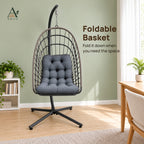 Hanging Chair with Stand – 195cm High-Back Egg Swing Chair with Foldable Basket, Dark Grey Cushion — image 4