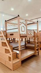 ANJU Little House Wooden Bunk Bed with Top Frame and Optional Storage Stairs