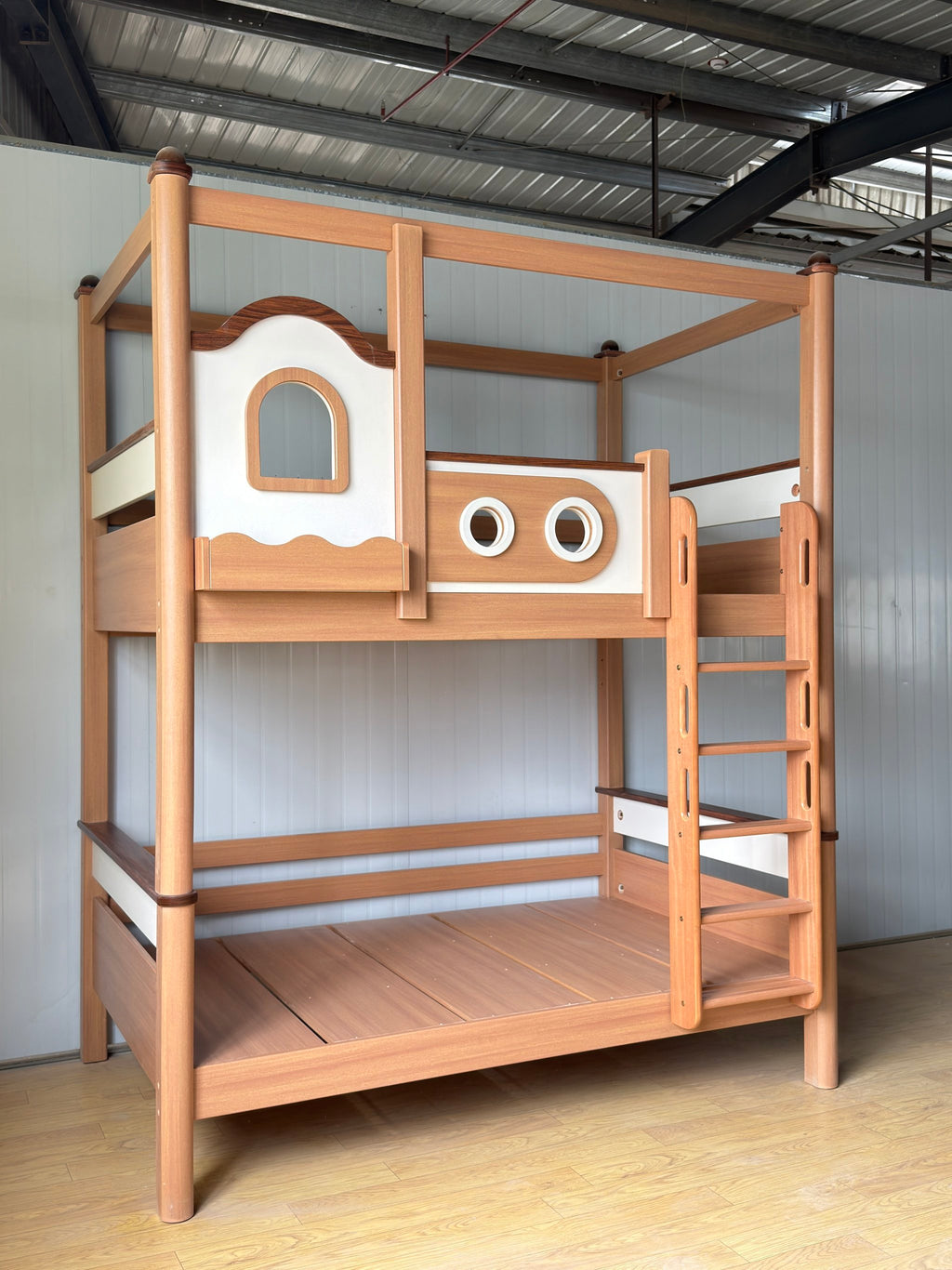ANJU Little House Wooden Bunk Bed with Top Frame and Optional Storage Stairs