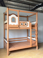 ANJU Little House Wooden Bunk Bed with Top Frame and Optional Storage Stairs