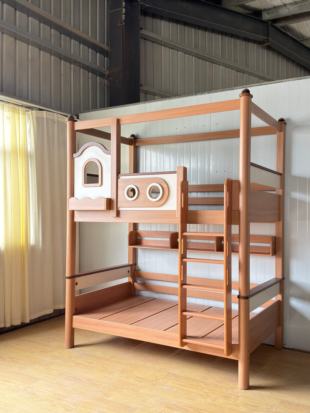 ANJU Little House Wooden Bunk Bed with Top Frame and Optional Storage Stairs