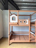 ANJU Little House Wooden Bunk Bed with Top Frame and Optional Storage Stairs