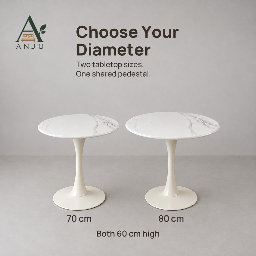 ANJU White Round Pedestal Table, 70cm or 80cm — view 2