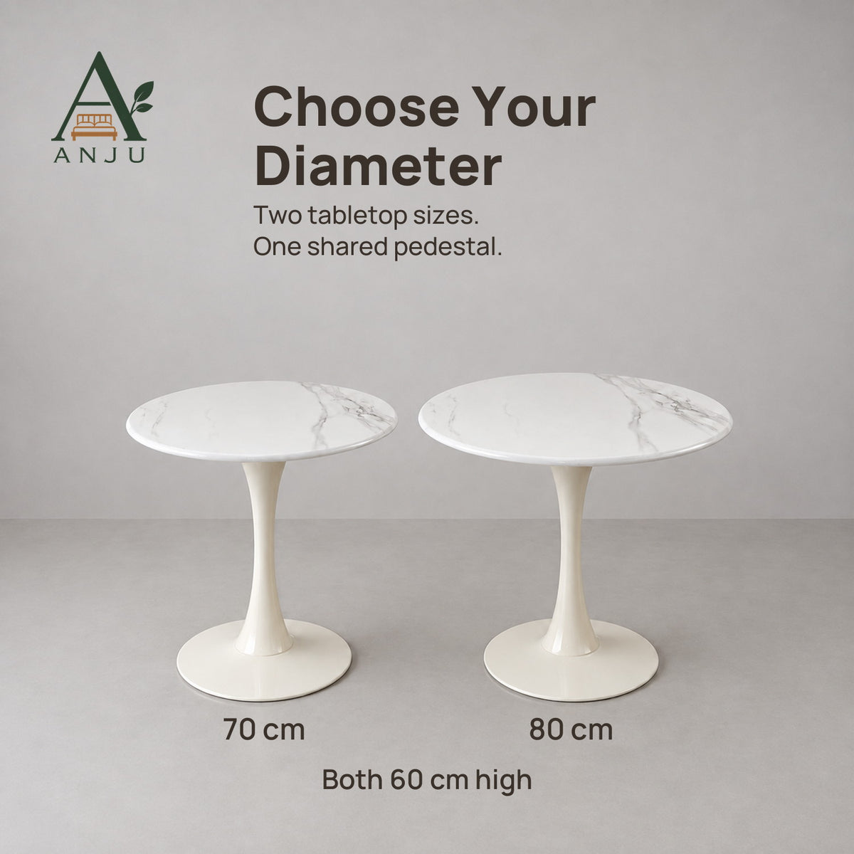ANJU White Round Pedestal Table, 70cm or 80cm — view 2