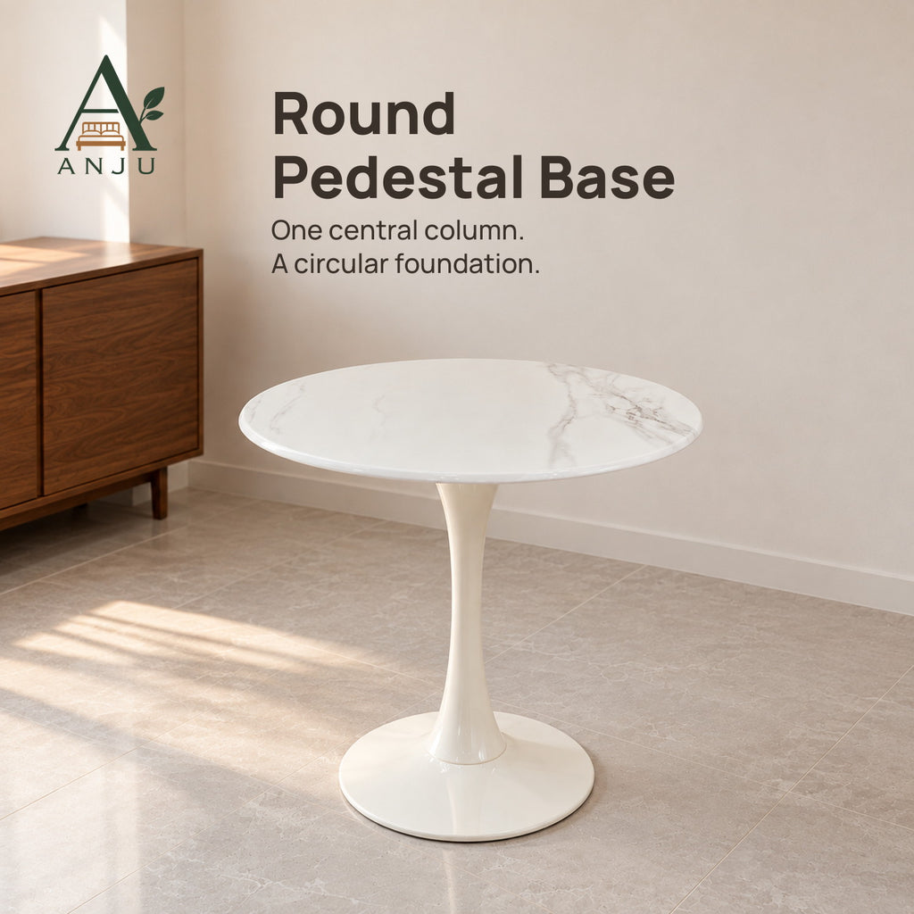 ANJU White Round Pedestal Table, 70cm or 80cm — view 3
