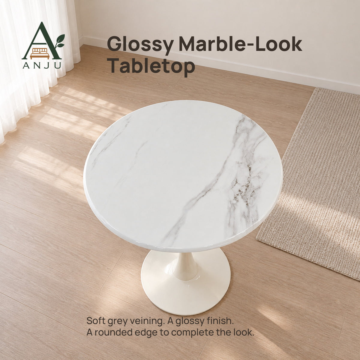 ANJU White Round Pedestal Table, 70cm or 80cm — view 4