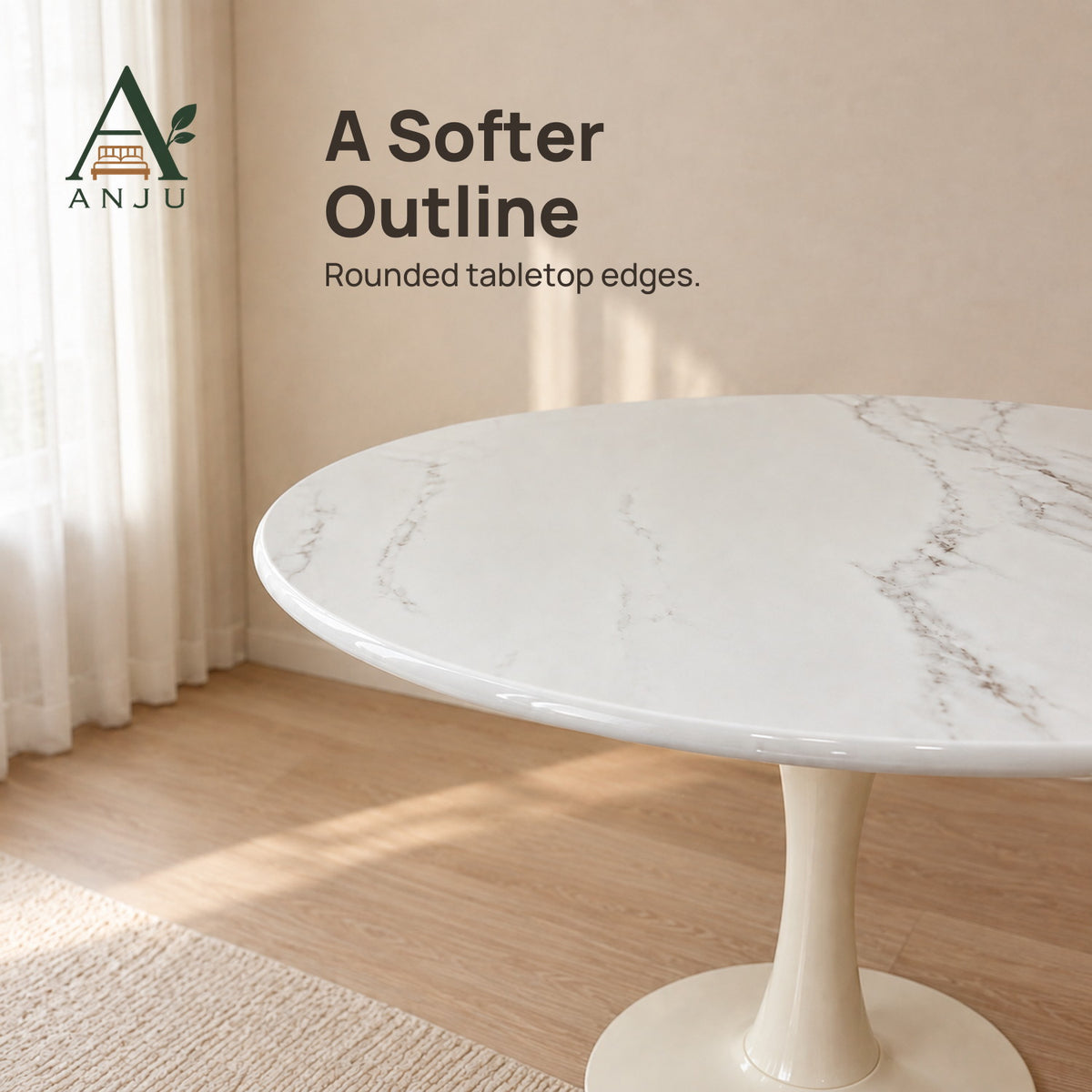 ANJU White Round Pedestal Table, 70cm or 80cm — view 5