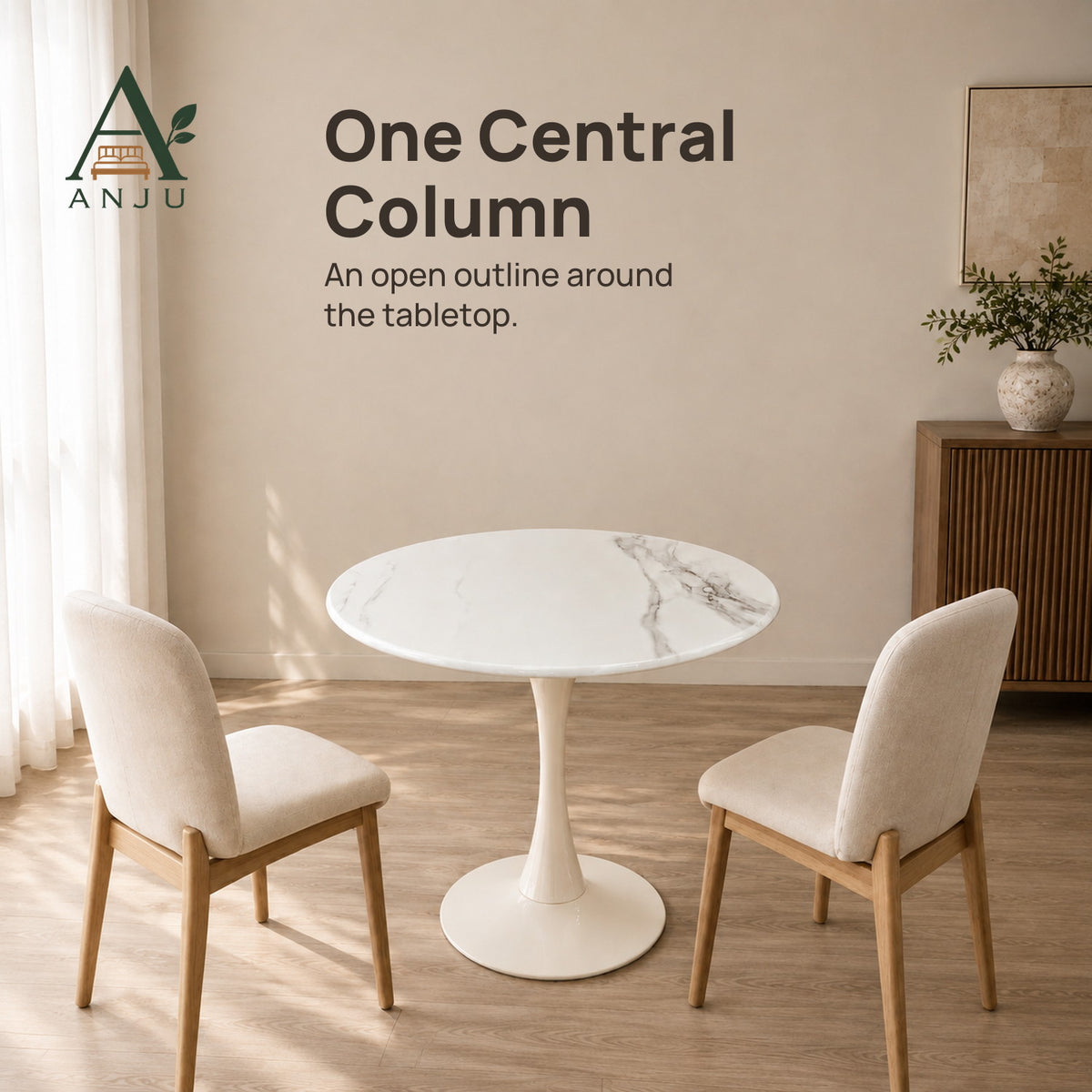 ANJU White Round Pedestal Table, 70cm or 80cm — view 7