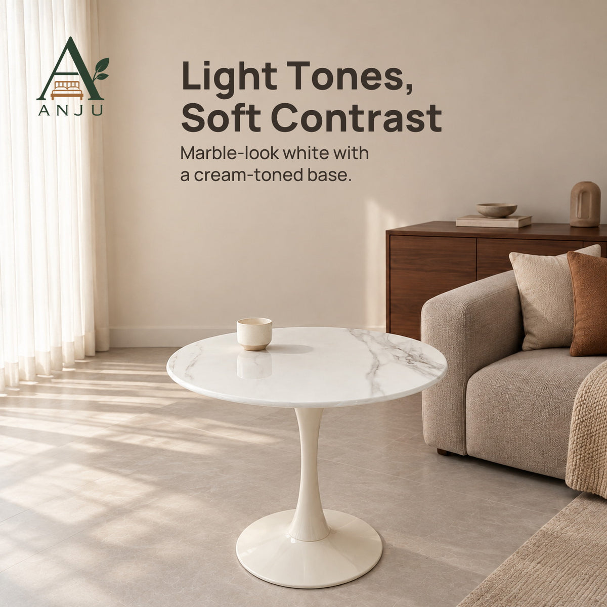 ANJU White Round Pedestal Table, 70cm or 80cm — view 8