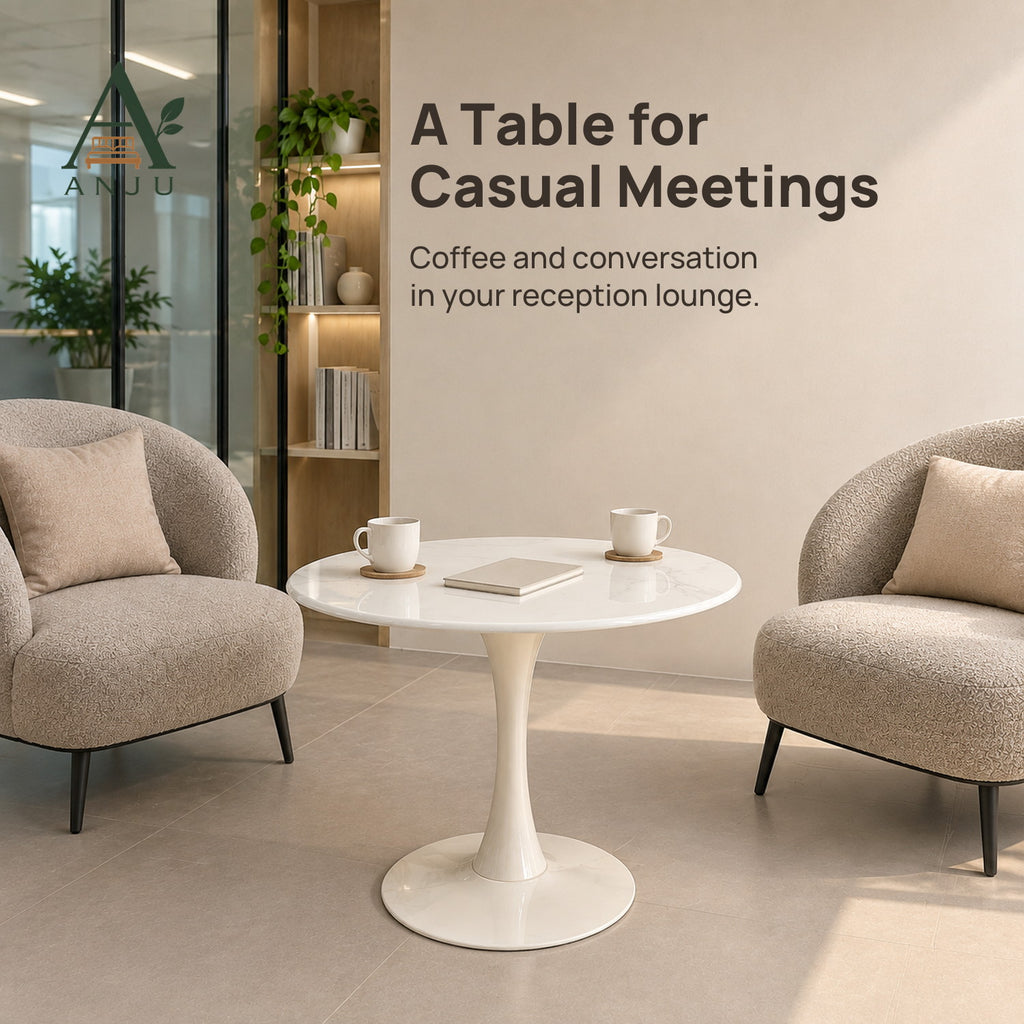 ANJU White Round Pedestal Table, 70cm or 80cm — view 9