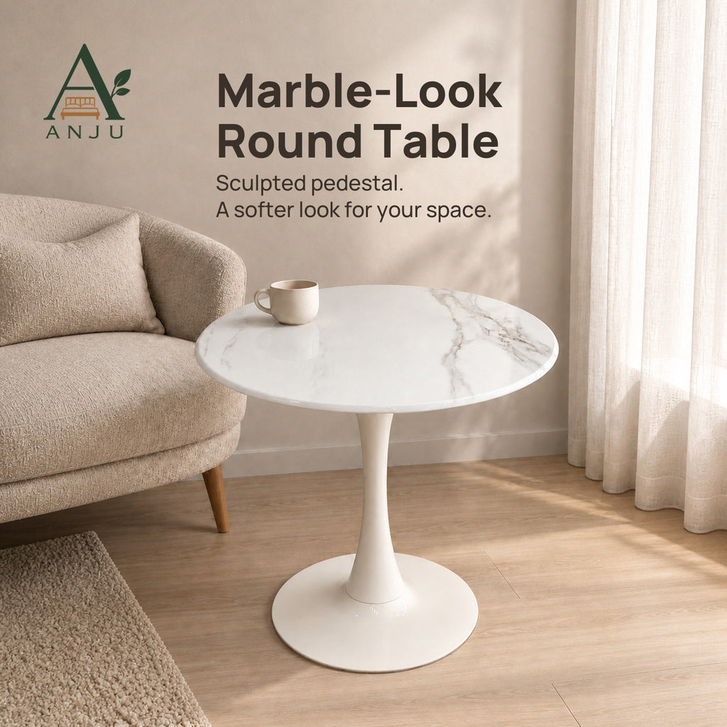 ANJU White Round Pedestal Table, 70cm or 80cm