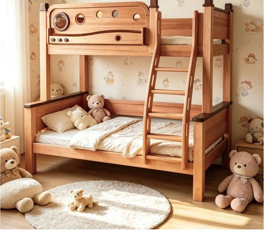 ANJU 200cm Long Wooden Bunk Bed with Porthole Windows