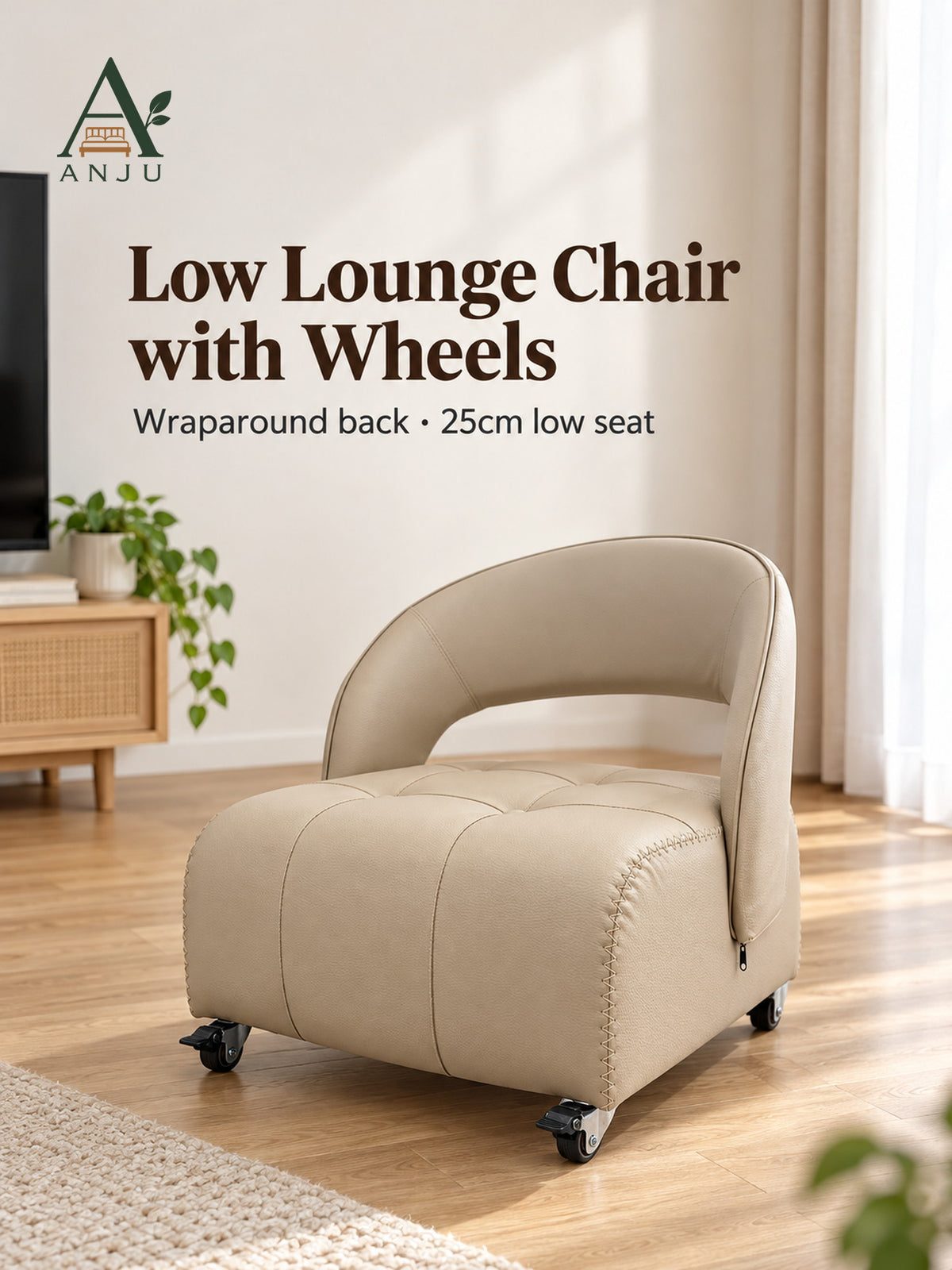 ANJU Low Lounge Chair with Wheels and C-Shaped Back — image 2