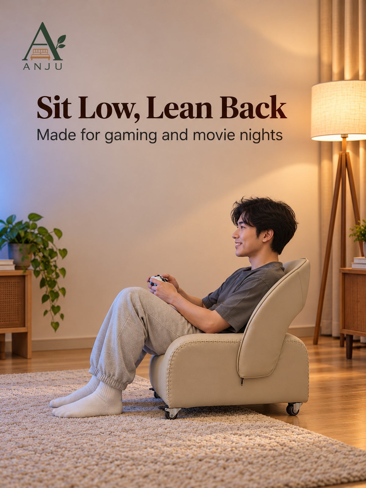 ANJU Low Lounge Chair with Wheels and C-Shaped Back — image 3