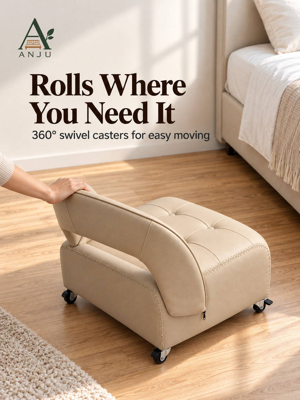 ANJU Low Lounge Chair with Wheels and C-Shaped Back — image 5