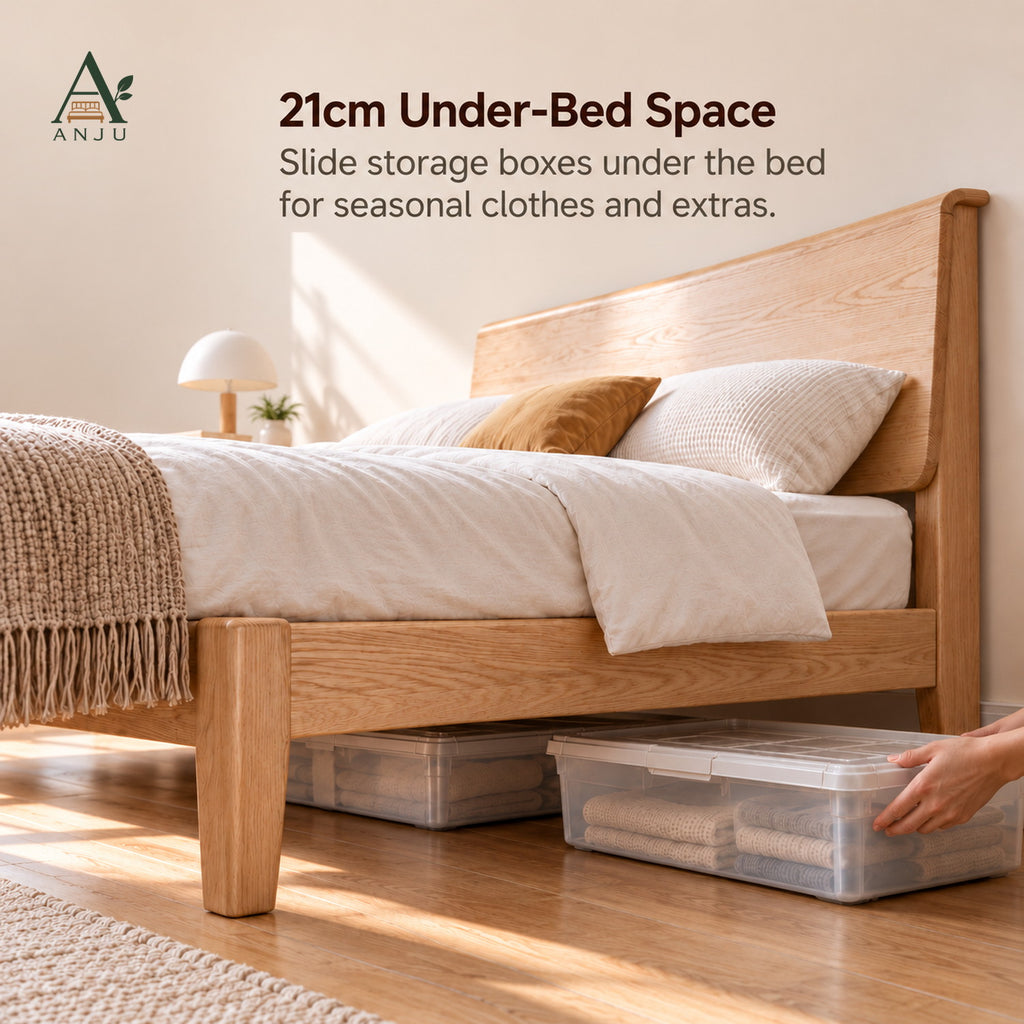 ANJU Solid Ash Wood Bed Frame with Headboard Shelf, 150cm or 180cm — image 4