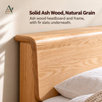 ANJU Solid Ash Wood Bed Frame with Headboard Shelf, 150cm or 180cm — image 5