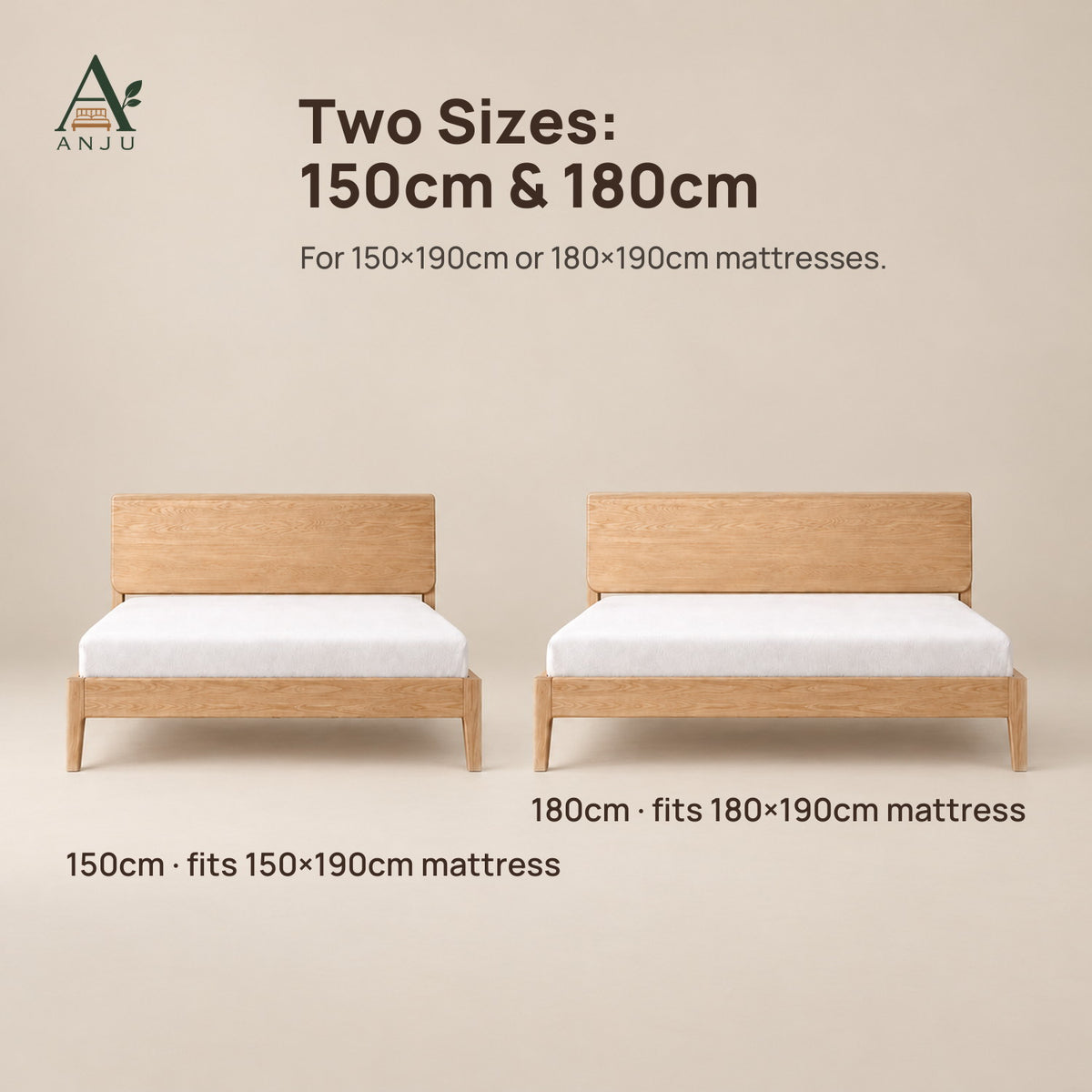 ANJU Solid Ash Wood Bed Frame with Headboard Shelf, 150cm or 180cm — image 7