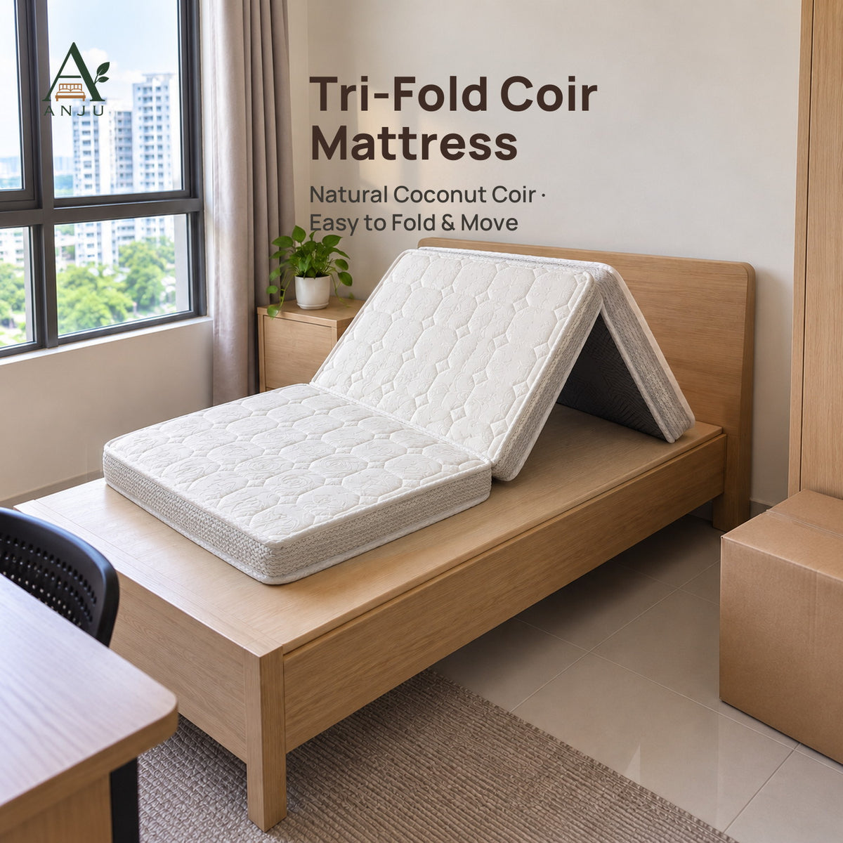 ANJU 6cm Tri-Fold Coconut Coir Mattress, Single or Super Single