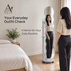ANJU 360° Rotating Full-Length Mirror with Clothes Hooks, Shelf and Wheels, Light Grey — view 4
