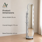 ANJU 360° Rotating Full-Length Mirror with Clothes Hooks, Shelf and Wheels, Light Grey — view 5
