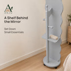 ANJU 360° Rotating Full-Length Mirror with Clothes Hooks, Shelf and Wheels, Light Grey — view 8