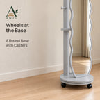 ANJU 360° Rotating Full-Length Mirror with Clothes Hooks, Shelf and Wheels, Light Grey — view 9