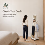 ANJU Full-Length Floor Mirror with Rear Clothes Hooks, Shelf and Wheels, White — view 2
