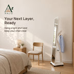 ANJU Full-Length Floor Mirror with Rear Clothes Hooks, Shelf and Wheels, White — view 3