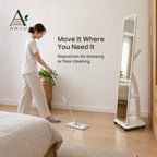ANJU Full-Length Floor Mirror with Rear Clothes Hooks, Shelf and Wheels, White — view 5