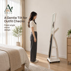 ANJU Full-Length Floor Mirror with Rear Clothes Hooks, Shelf and Wheels, White — view 6