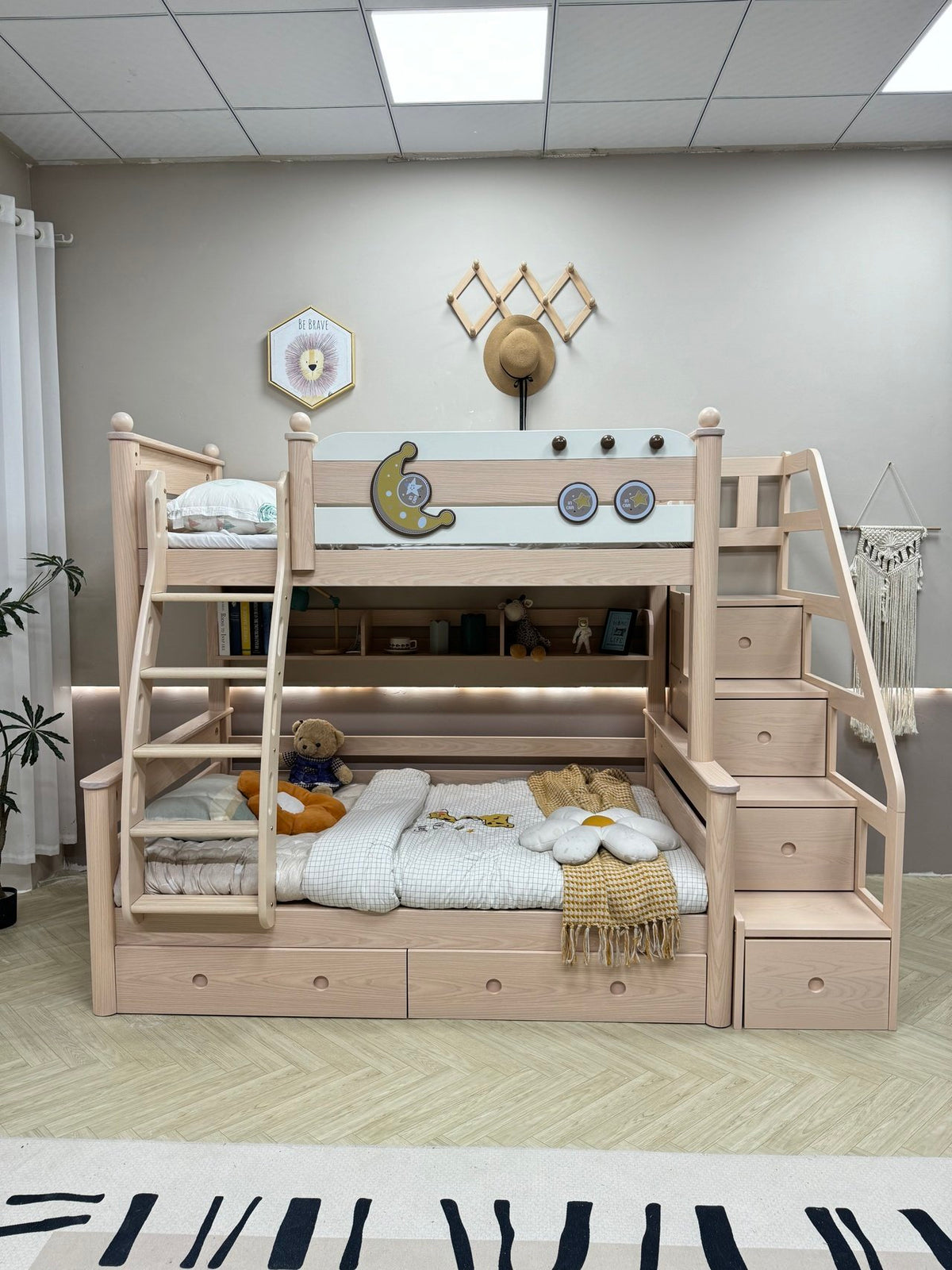 ANJU Moon Wooden Bunk Bed with Optional Storage Stairs