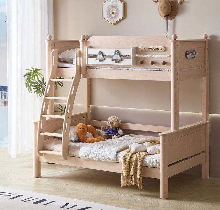 ANJU Panda and Pine Tree Wooden Bunk Bed with Optional Storage Stairs