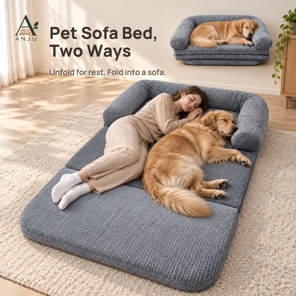ANJU Corduroy Folding Floor Sofa Bed for People and Pets