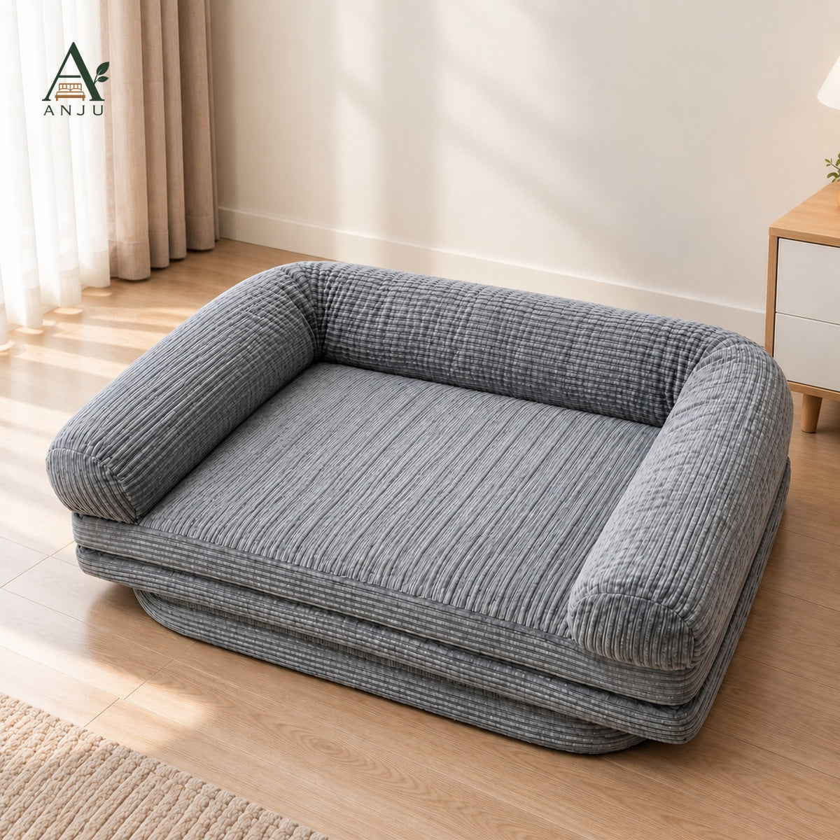 ANJU Corduroy Folding Floor Sofa Bed for People and Pets — Blue