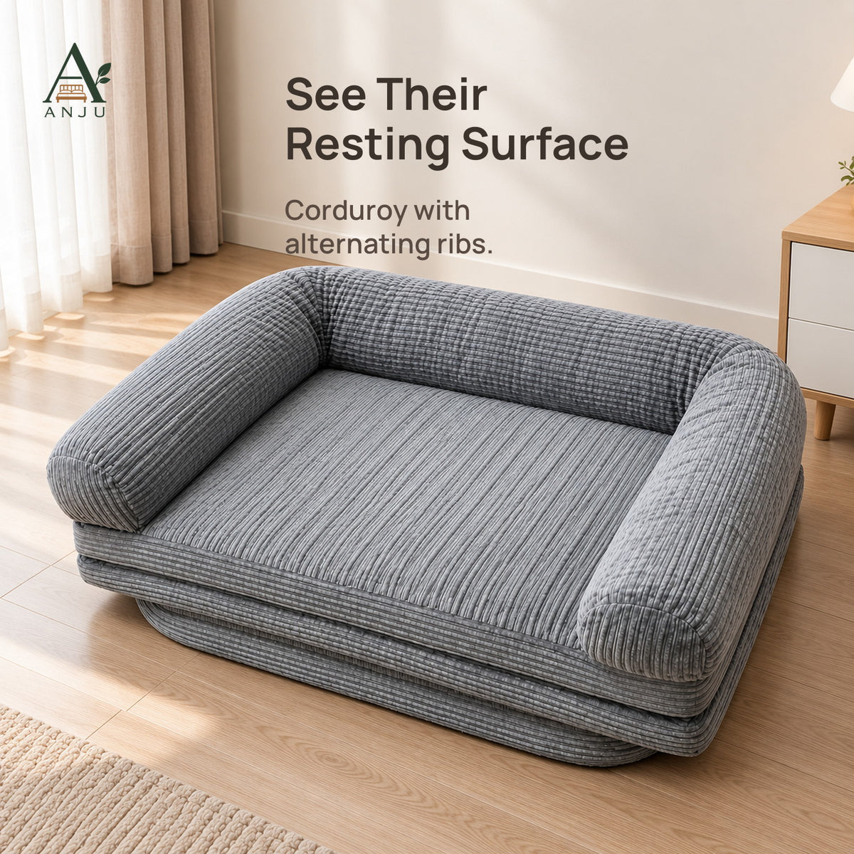ANJU Corduroy Folding Floor Sofa Bed for People and Pets — view 6