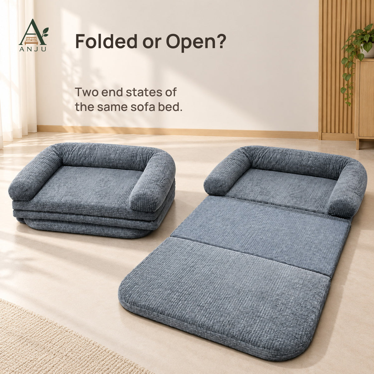 ANJU Corduroy Folding Floor Sofa Bed for People and Pets — view 3