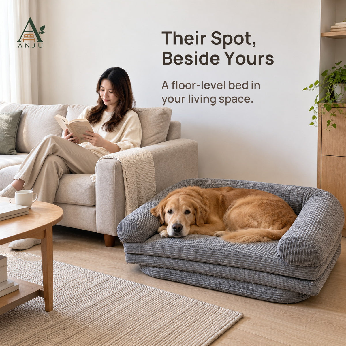 ANJU Corduroy Folding Floor Sofa Bed for People and Pets — view 7