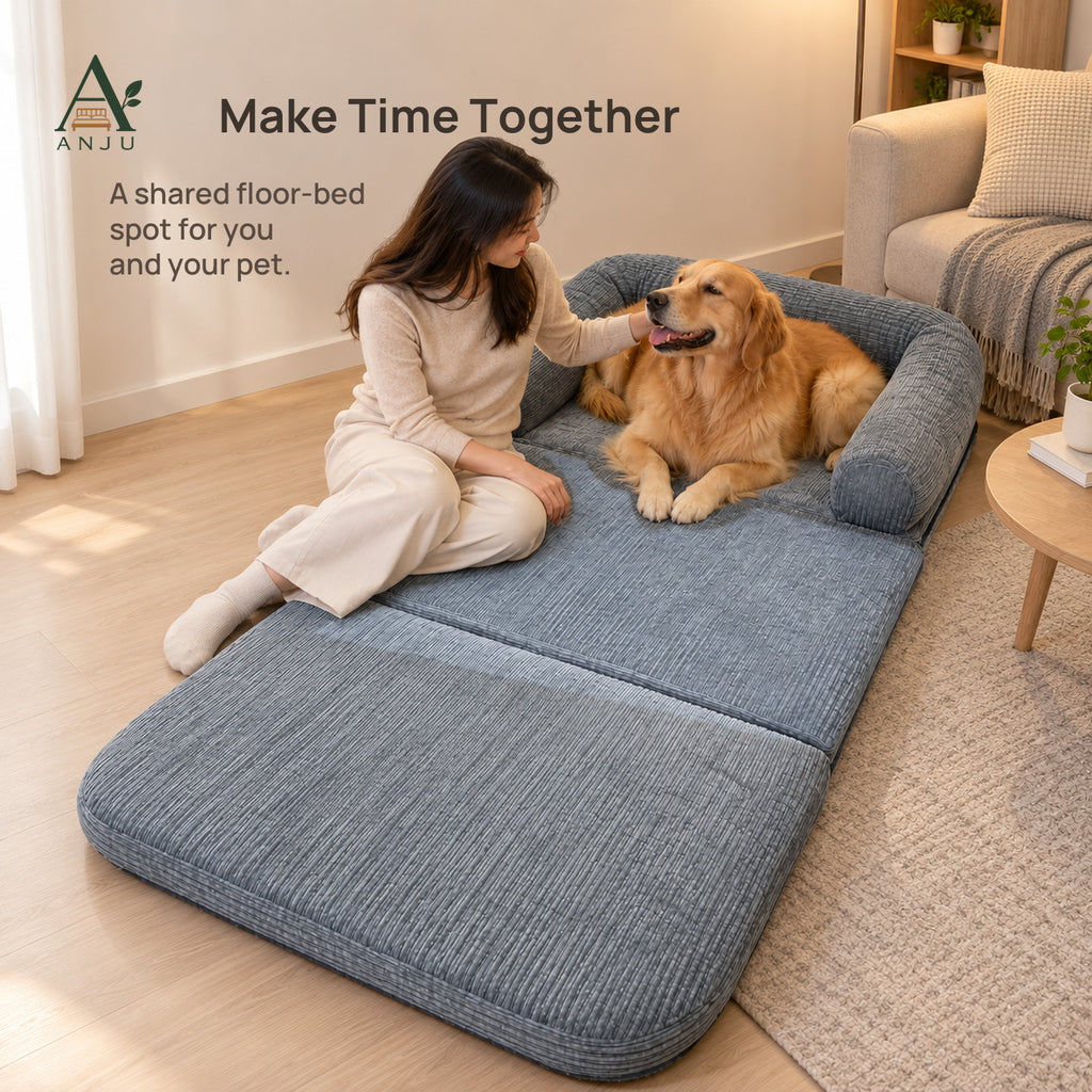 ANJU Corduroy Folding Floor Sofa Bed for People and Pets — view 8
