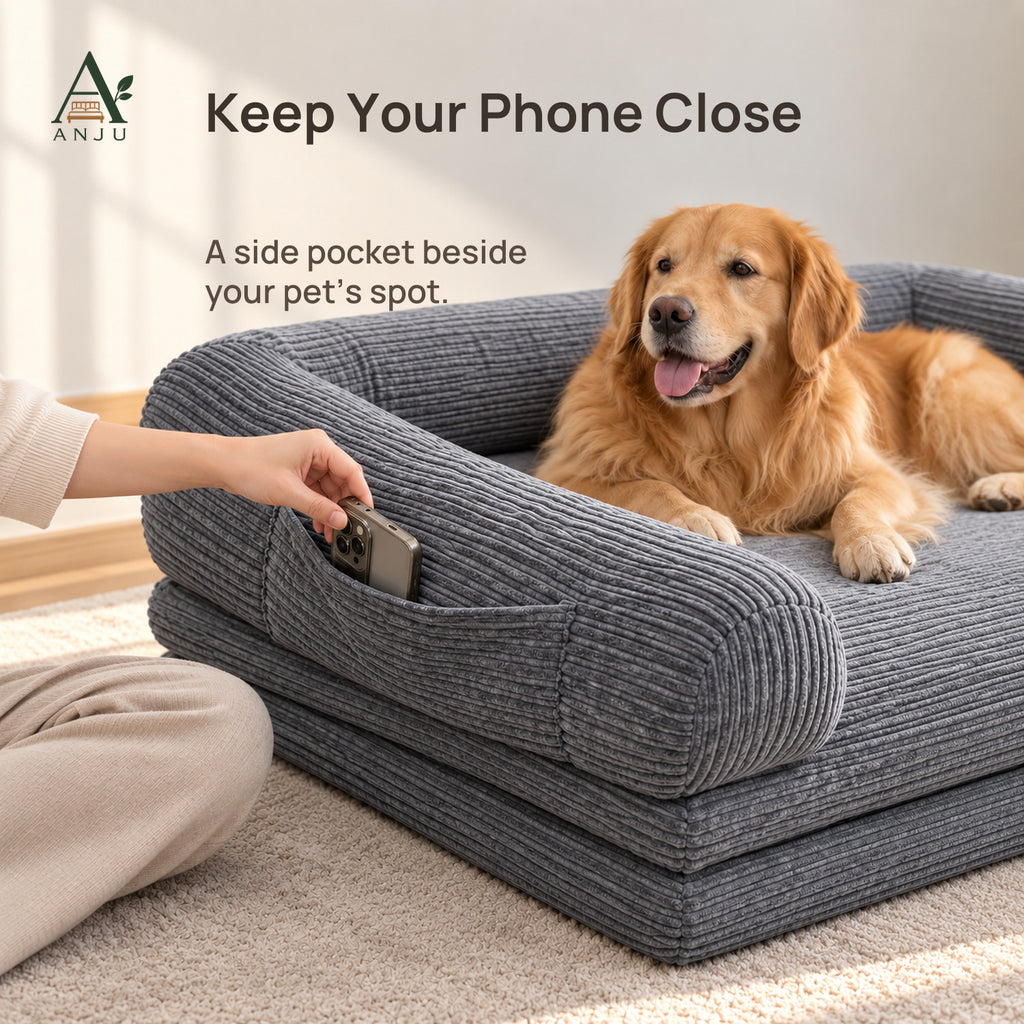 ANJU Corduroy Folding Floor Sofa Bed for People and Pets — view 9