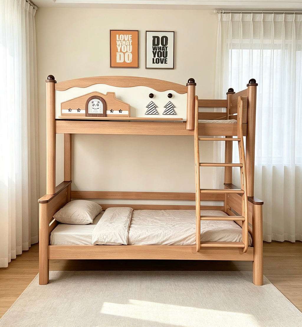 ANJU Pine Tree and Little House Wooden Bunk Bed with Optional Drawers and Bookshelf
