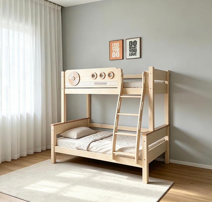 ANJU Wooden Bunk Bed with Round Disc and Porthole Details